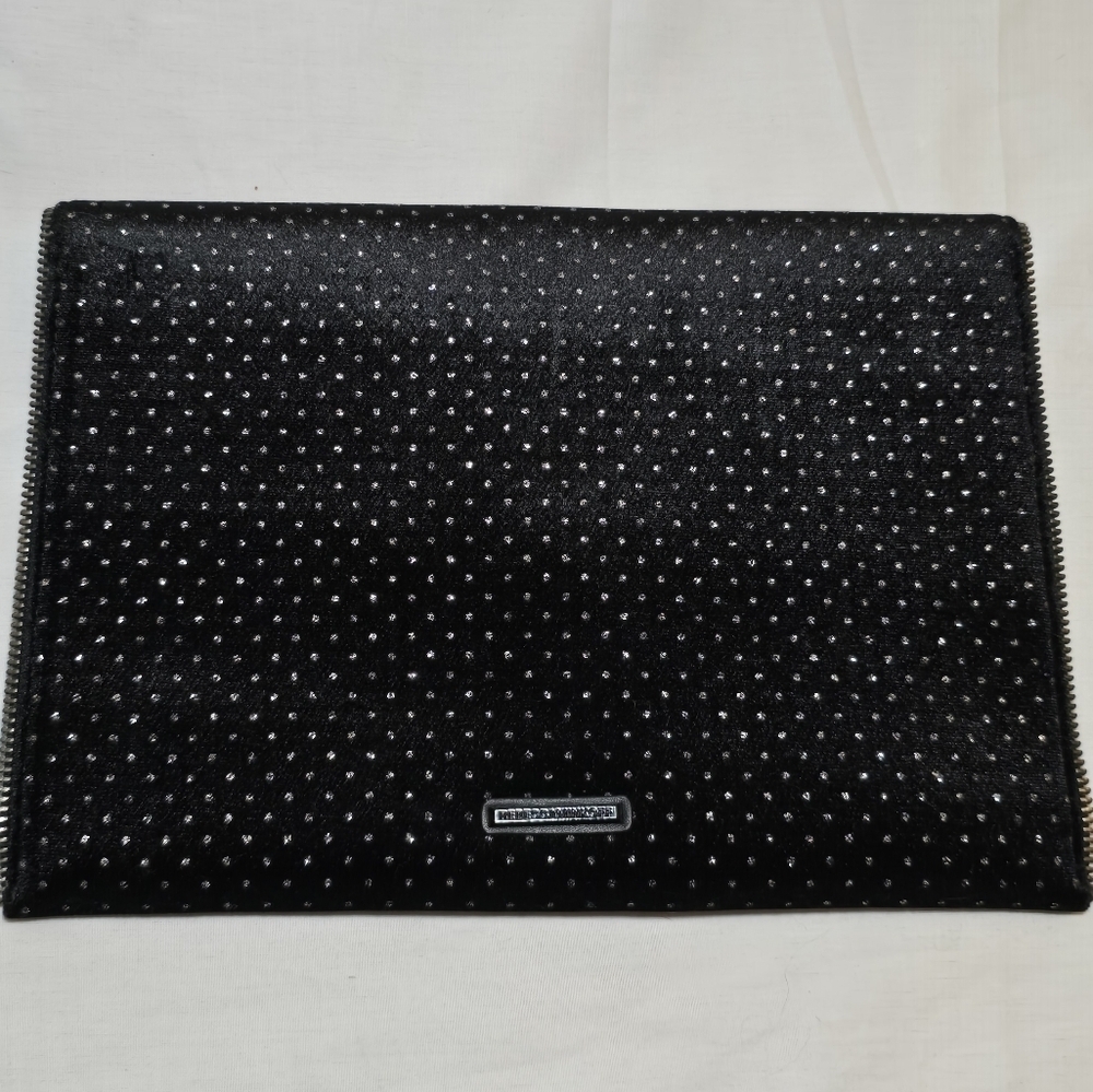 Rebecca Minkoff Black Velour Glitter Polka Dot Zipper Envelope Clutch Goth Girl
